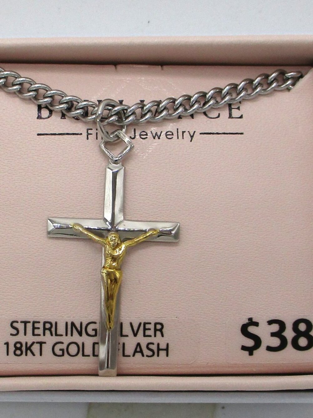 Sterling Silver Cross Necklace 18KT Gold Flash 26 In.by Brilliance Fine Jewelry